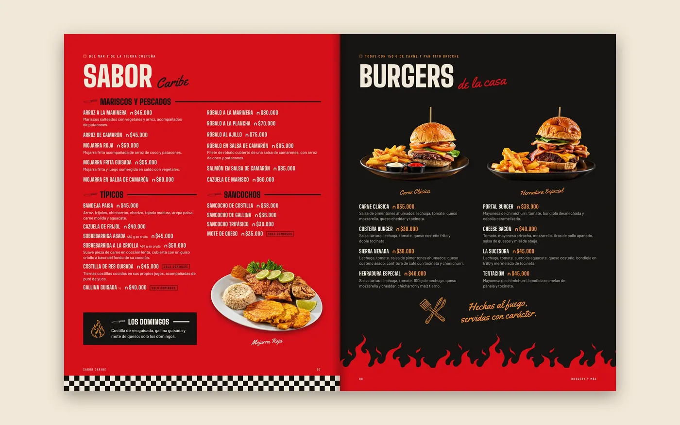 Carta impresa: sabor Caribe y burgers