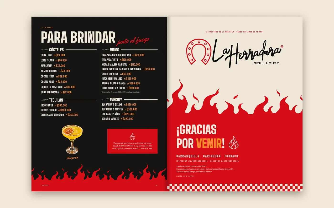 Carta impresa: bar y contraportada