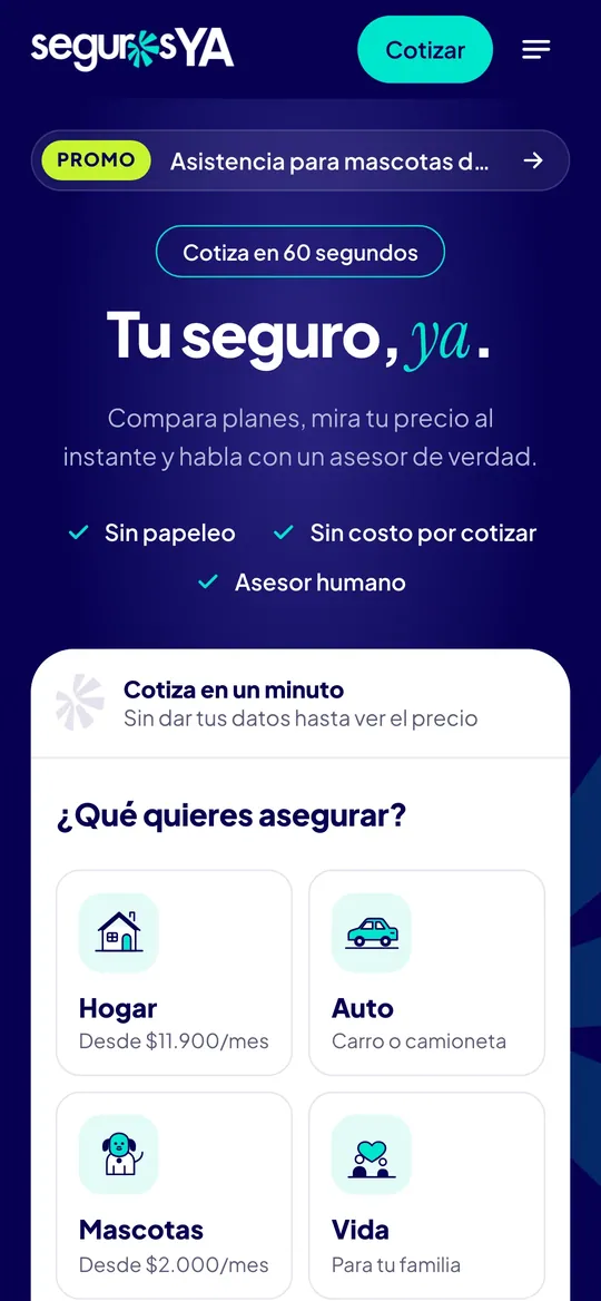 Portada con el cotizador en el celular