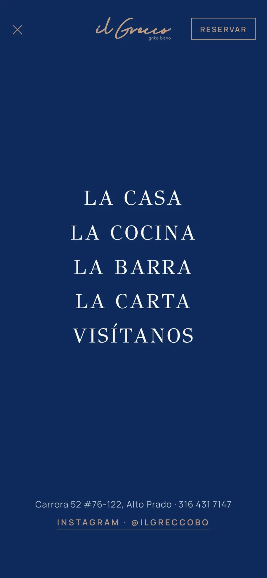 Menú de navegación en el celular