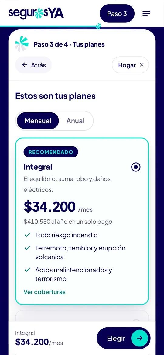 Planes del cotizador en el celular