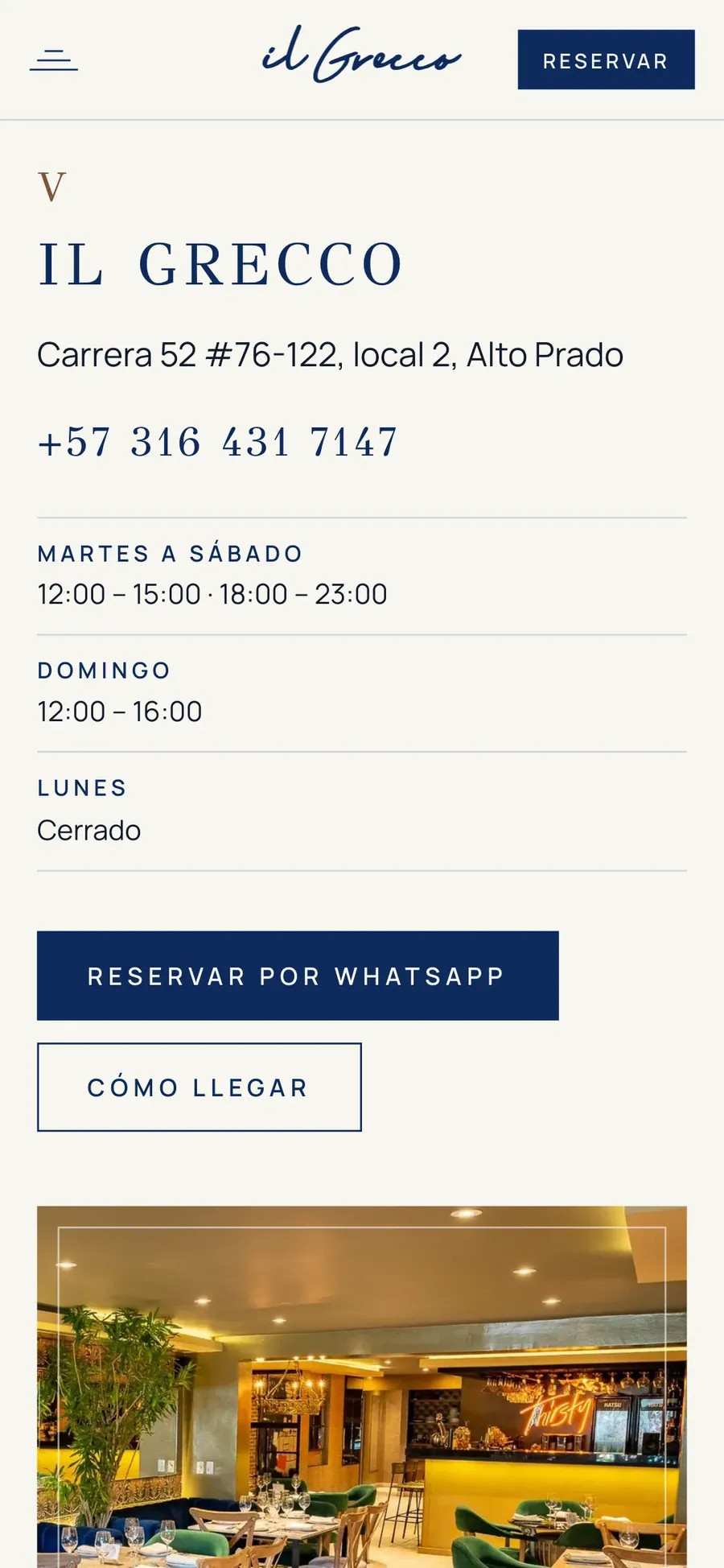 Sede y contacto en el celular