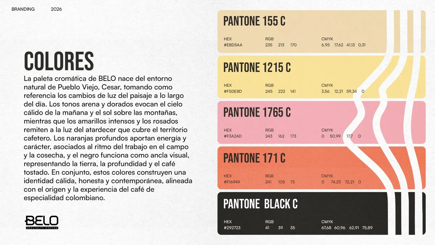 Paleta de color de Belo con referencias Pantone