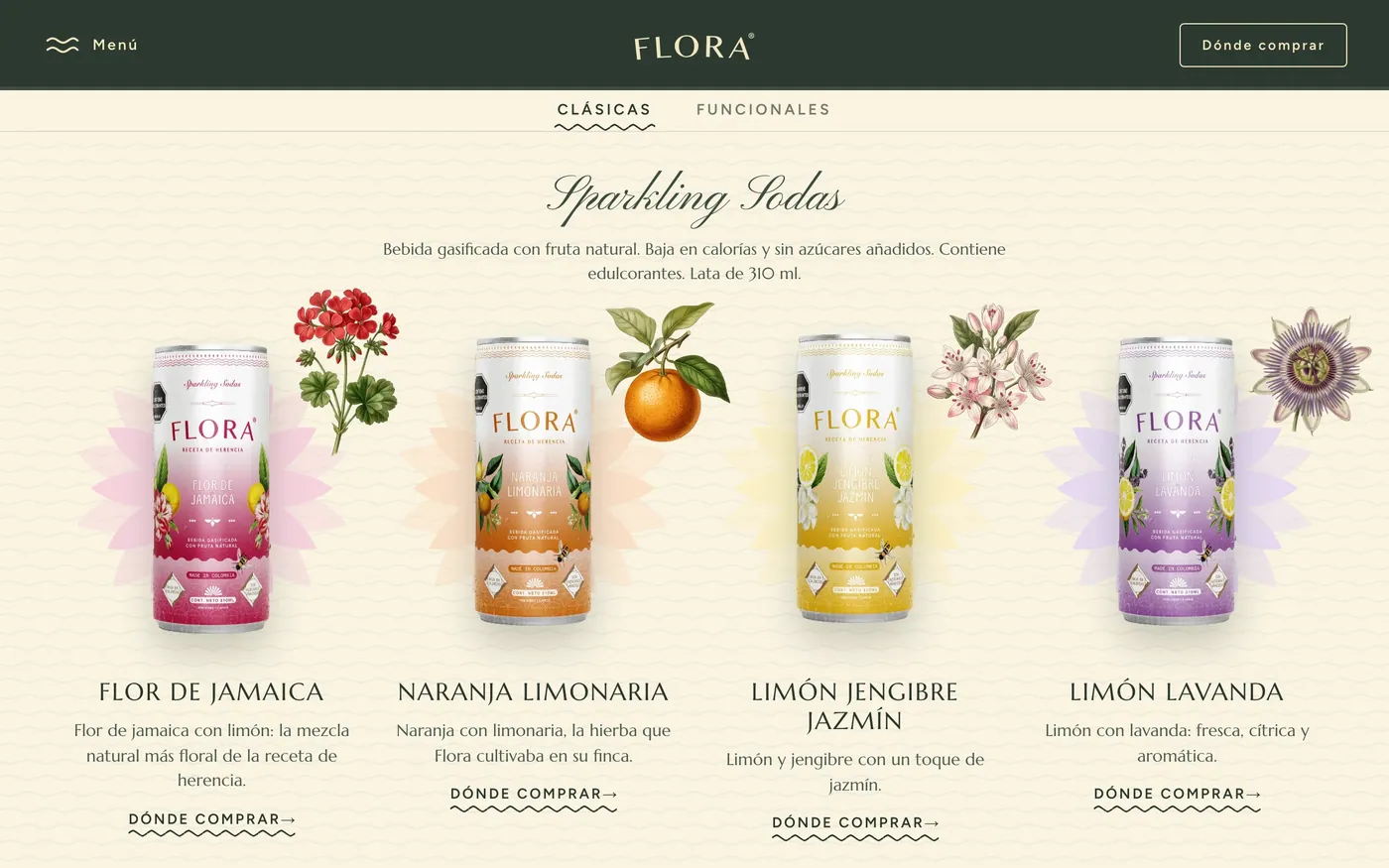 Catálogo de sabores con cada lata y su flor